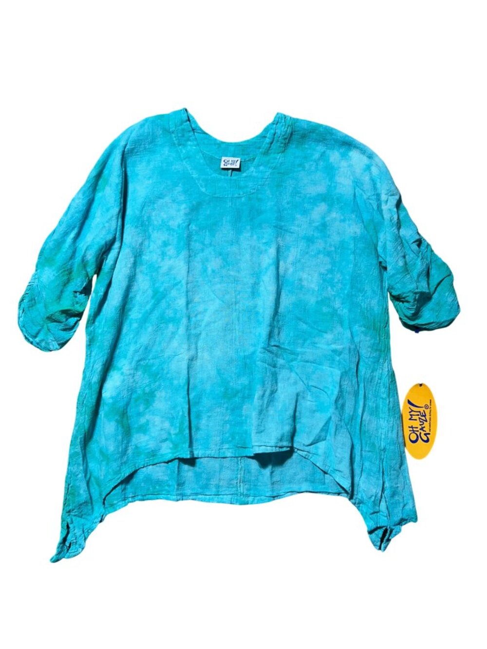 Oh My Gauze Women's Sz L/XL Blue Tie-Dye 3/4 Sleeve Top Lightweight Boho Style
